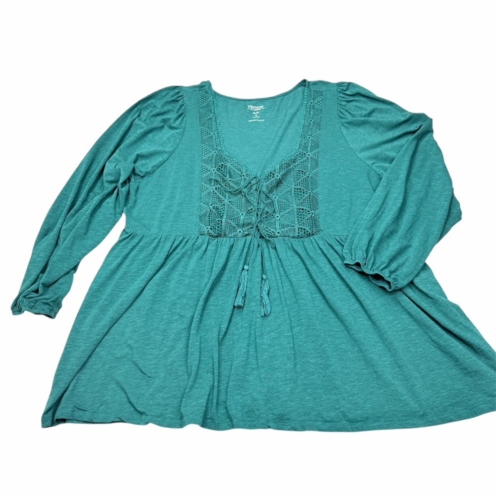 Torrid Teal Lace Detail Blouse - Picture 5 of 7